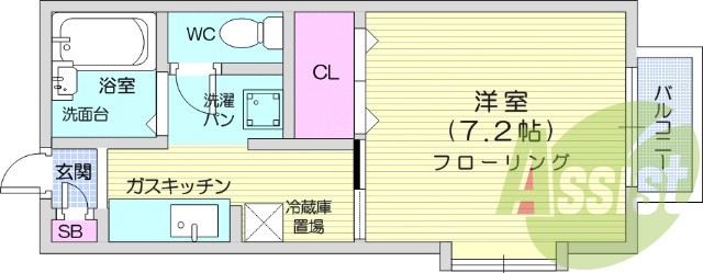 1K、角部屋、バストイレ別、エアコン、バルコニー