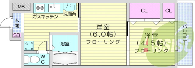 ２K、バス・トイレ別、プロパンガス、クローゼット、エアコン