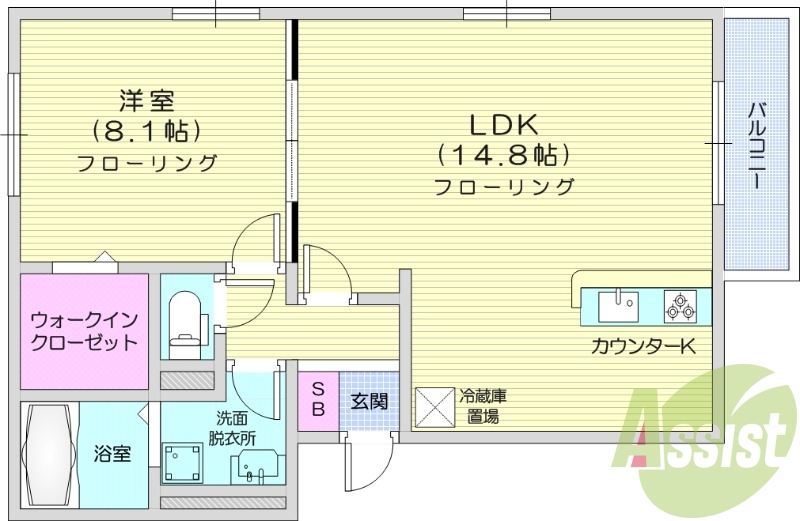 1LDK、オートロック、ウォークインクローゼット