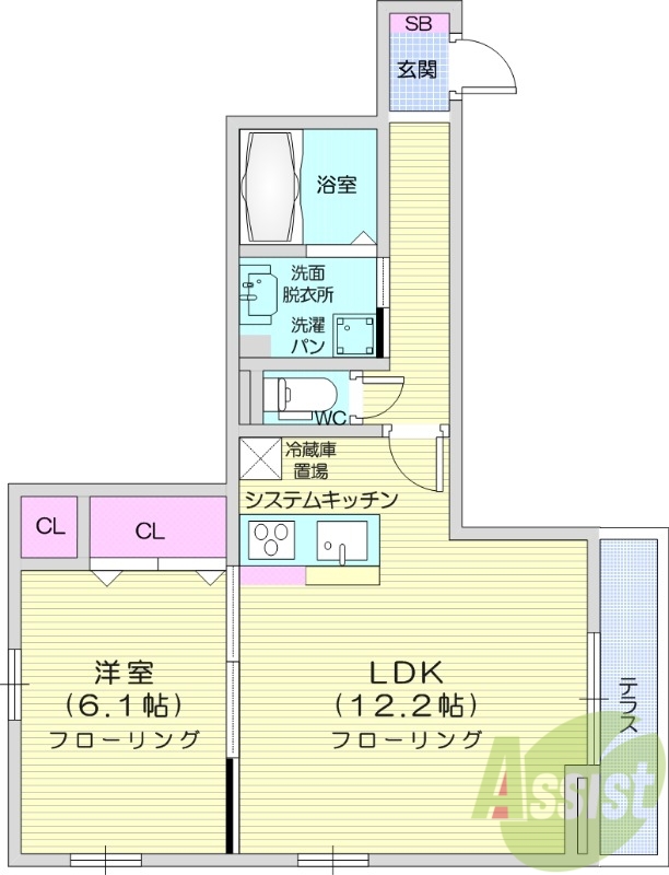 1LDK、バルコニー、エアコン、フローリング