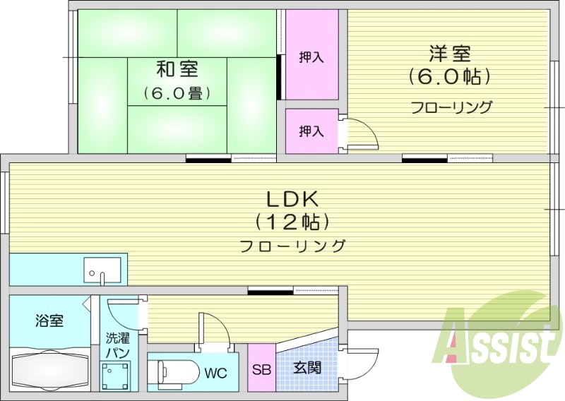 日当たり良好、2LDK、システムキッチン、追い炊き機能付き