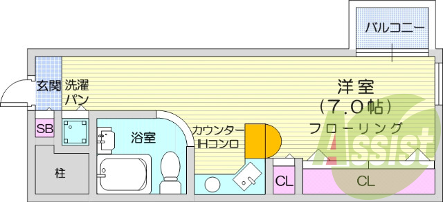 1R、エアコン、家具家電付き、オール電化、オートロック