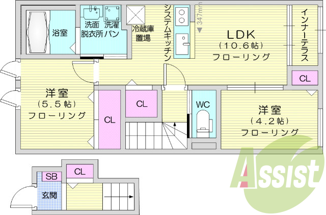 2LDK、インターネット無料、24時間緊急対応、浴室乾燥機