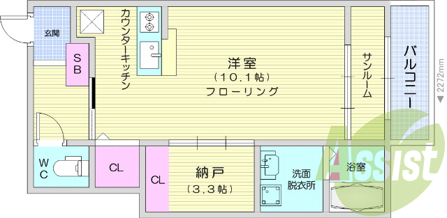 1K、フローリング、エアコン、独立洗面、追い焚き