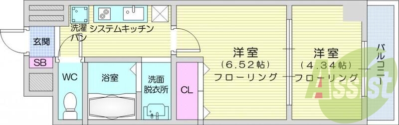 2K、バストイレ別、エアコン、システムキッチン