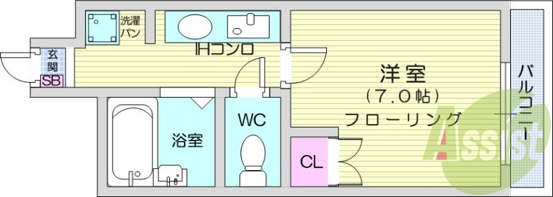 1K、エアコン、フローリング、クローゼット、シャワー