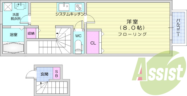1K、エアコン、バストイレ別、独立洗面、モニターホン