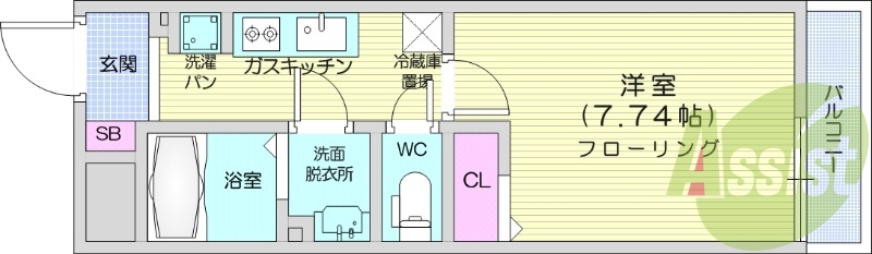 1K、システムキッチン、インターネット使用料不要