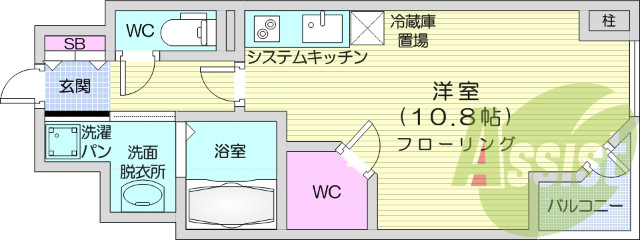 1R、IHコンロ、ウォークインクローゼット