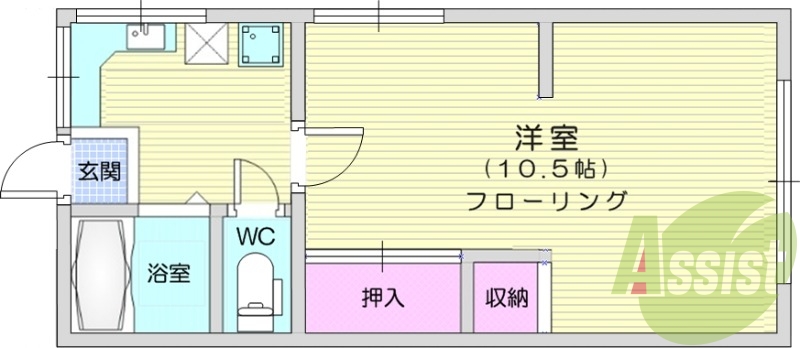 1K、バルコニー、クローゼット、ガスキッチン