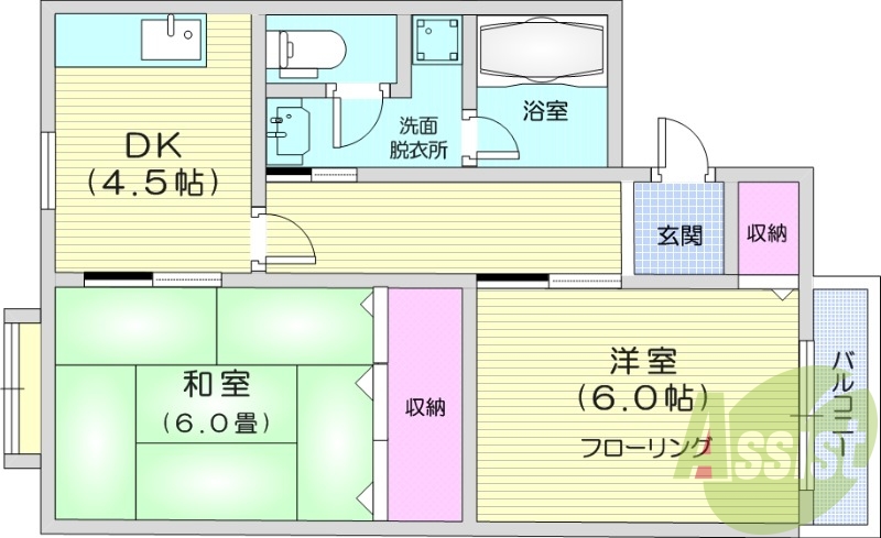 2DK、インターネット対応、インターホンTVモニター付