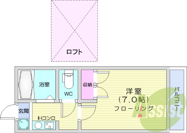 1K、ロフト、エアコン、バストイレ別、モニターインターホン 1K、ロフト、エアコン、バストイレ別、モニターインターホン