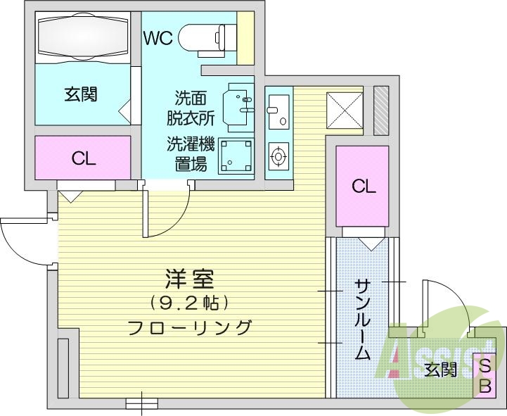 1K、エアコン、室内洗濯機置場、トイレ浴室別、クローゼット