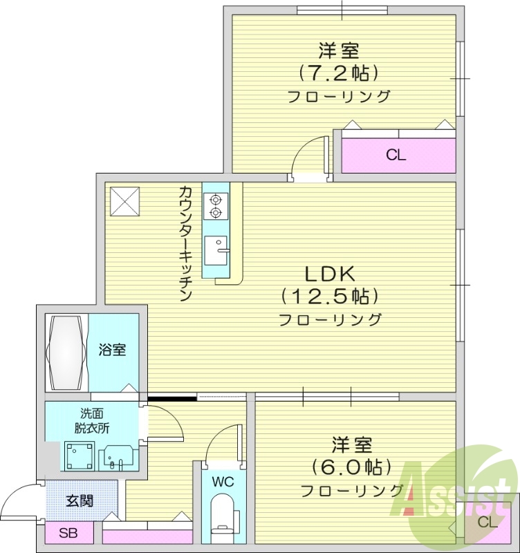 2LDK、ネット無料、浴室乾燥機、エアコン。