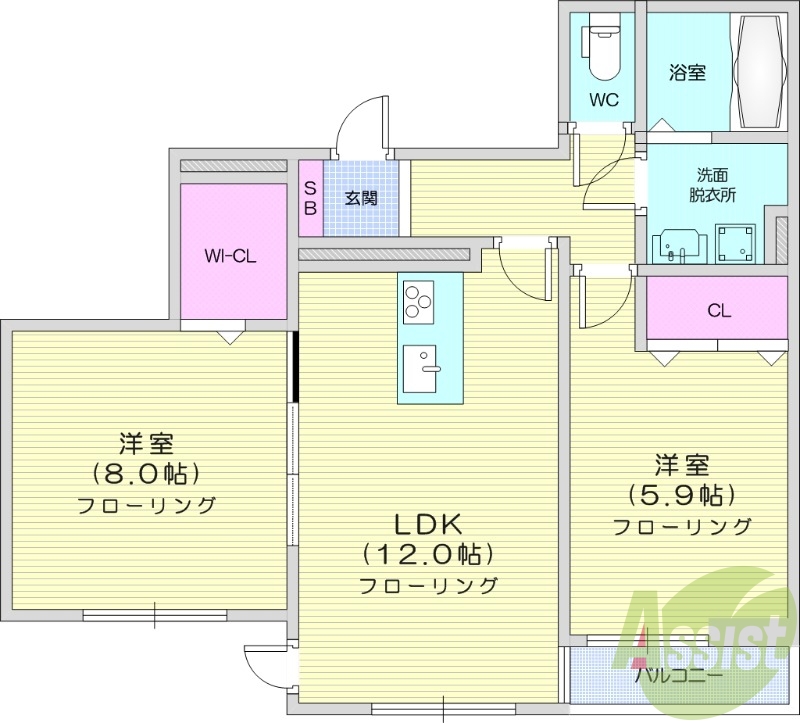 2LDK、追い焚き機能、浴室乾燥機、ネット無料。