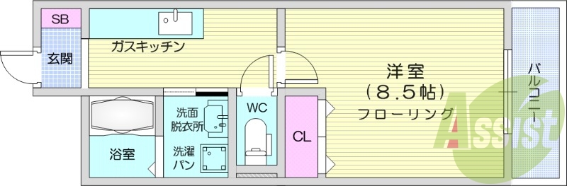 1K、エアコン、室内洗濯機置場、トイレ浴室別、収納