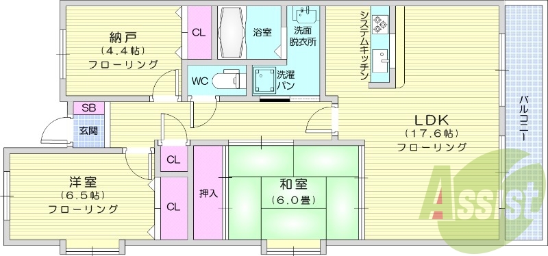 2SLDK、都市ガス、追い焚き、温水洗浄便座、エレベーター