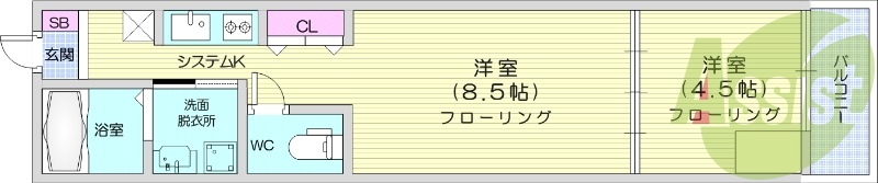 1LDK、南向き、宅配BOX、インターネット無料
