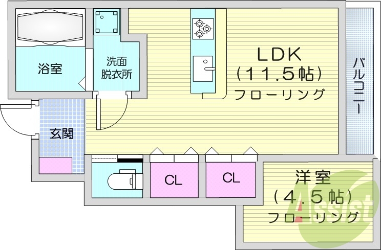 1LDK、バルコニー、南向き、浴室乾燥機、追い焚き機能