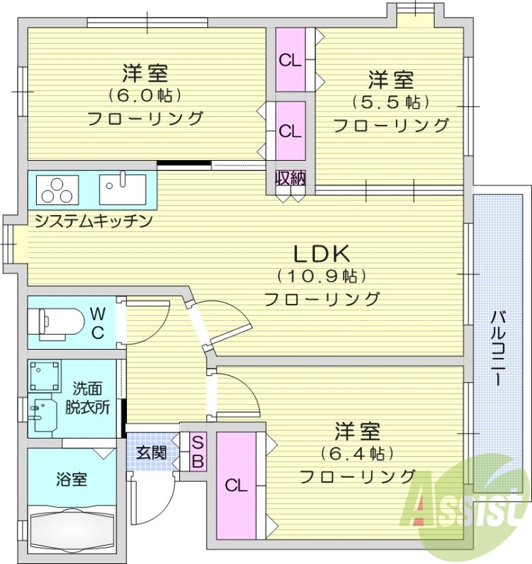 3LDK、温水洗浄便座、独立洗面台、ペット可、追い焚き