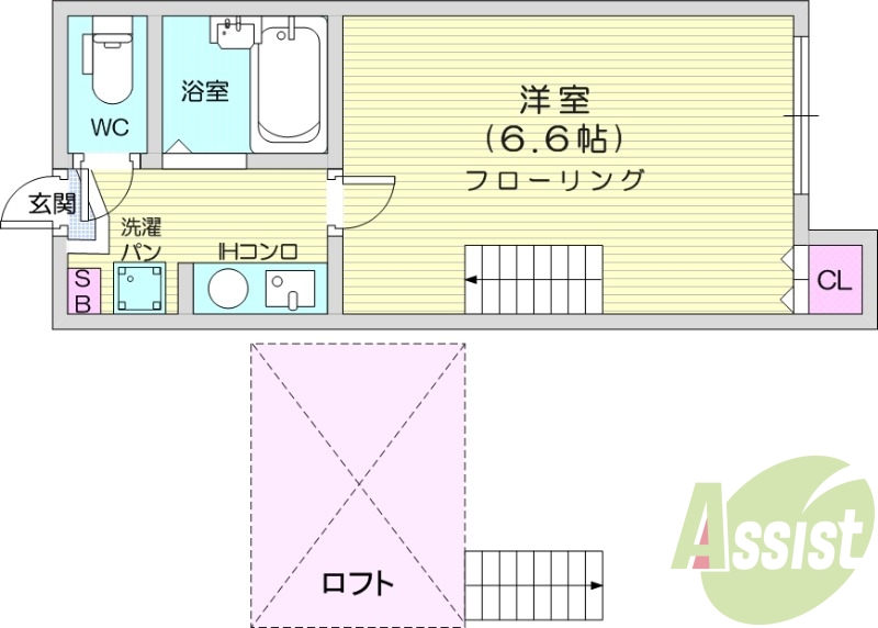 1K、ロフト、モニタ付インターホン、室内冷蔵庫