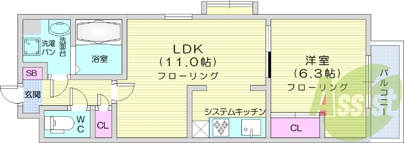 1LDK、エアコン、プロパンガス、オートロック
