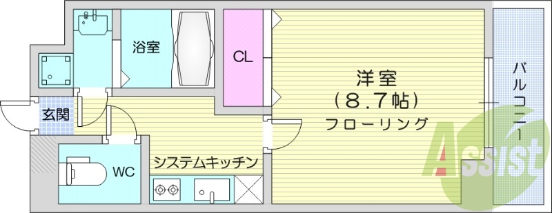 1LDK、オートロック、モニター付きインターホン、エアコン