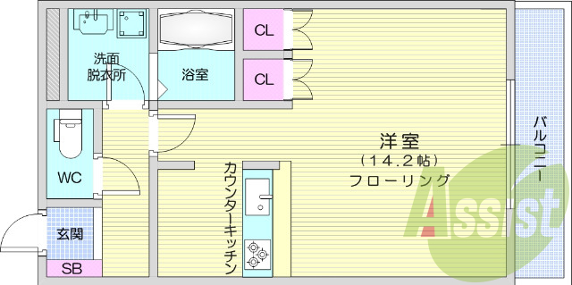 1Ｋ、フローリング、エアコン、クローゼット