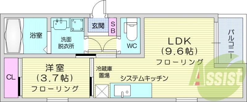 1LDK、オートロック、浴室乾燥機、エアコン。