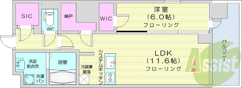 1LDK、宅配ボックス、浴室乾燥機、エアコン。