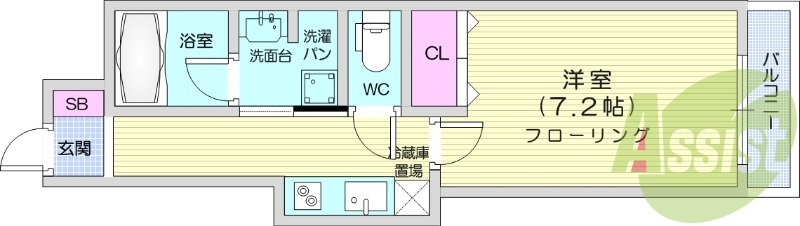 1K、追い焚き機能付き浴室、独立洗面化粧台有ります。