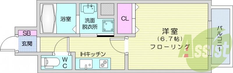 １K、オートロック、エレベーター、宅配BOX、防犯カメラ