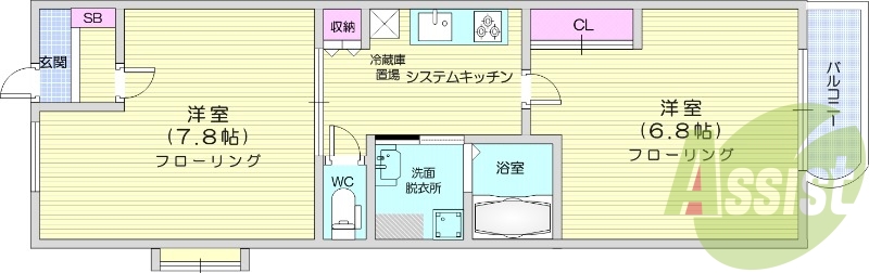 2K、エアコン、プロパンガス、オートロック