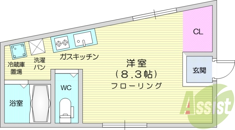 フローリング、風呂トイレ別、ガスキッチン。