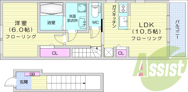 1LDK、エアコン、バストイレ別、モニターインターホン