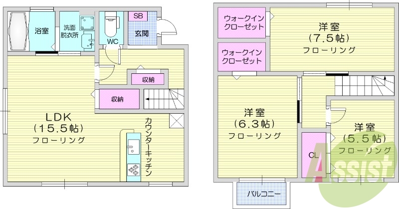 3LDK、メゾネット、ウォークインクローゼット、ネット無料。