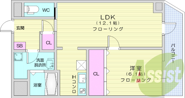 １LDK、バルコニー、クローゼット、IHコンロ