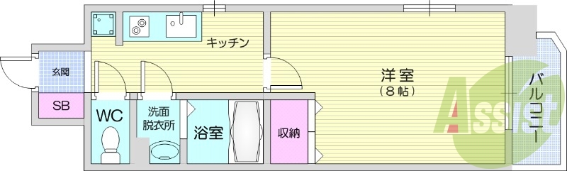 １K、エアコン、バストイレ別、シューズボックス