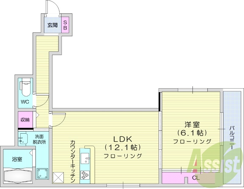 1LDK、オートロック、浴室乾燥機、エアコン二台