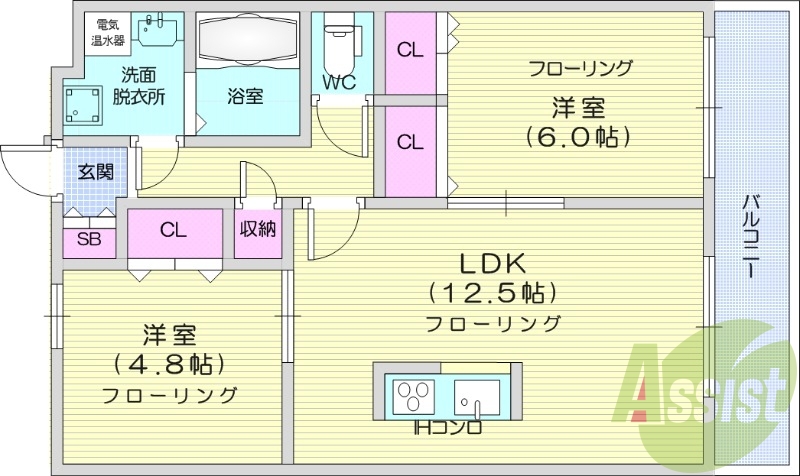 2LDK、オール電化、ウォシュレット、オートロック。