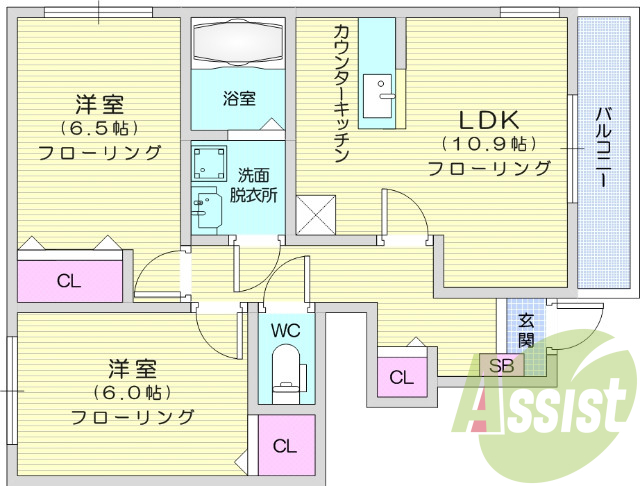 2LDK、角部屋、追い焚き、浴室乾燥機、床下収納、BS共聴