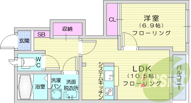 1LDK、南向き、オール電化、浴室乾燥機が付いた物件です