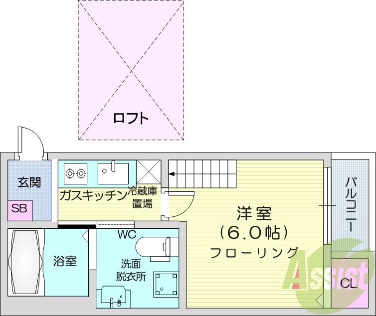1K、ロフト付き、デザイナーズ、バストイレ別