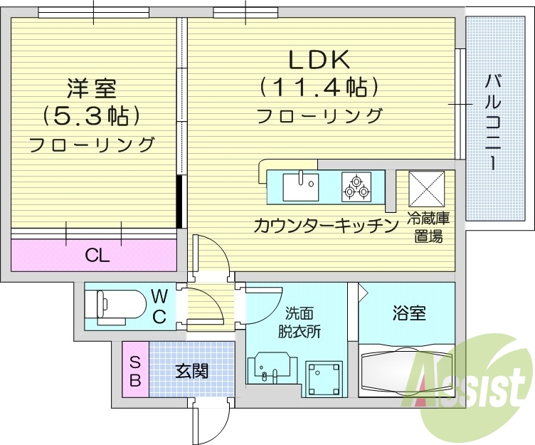 1LDK、バストイレ別、エアコン2台、室内洗濯機置場