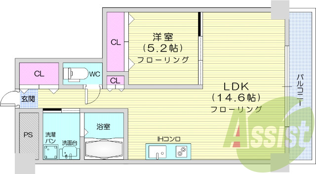 1LDK、モニター付きインターホン、エアコン