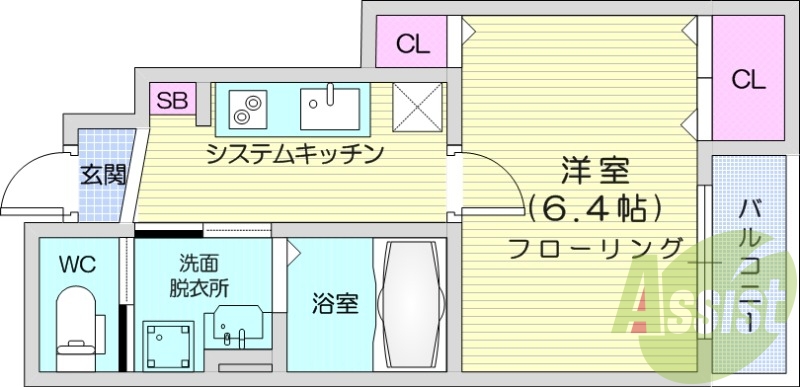 １K、フローリング、エアコン、クローゼット