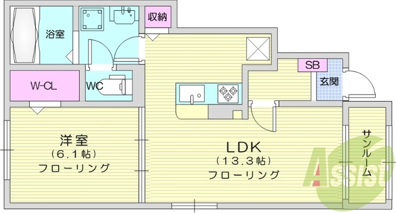 1LDK、エアコン、ペット相談、浴室乾燥機