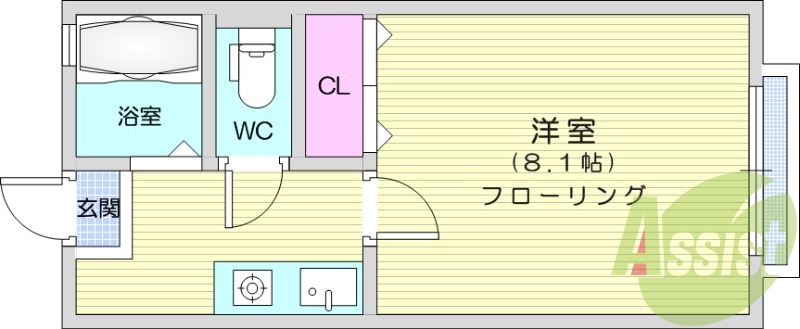 1K、エアコン、バストイレ別、ペット相談