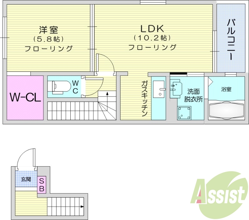 1LDK、バルコニー、浴室乾燥機、追焚機能、南向き