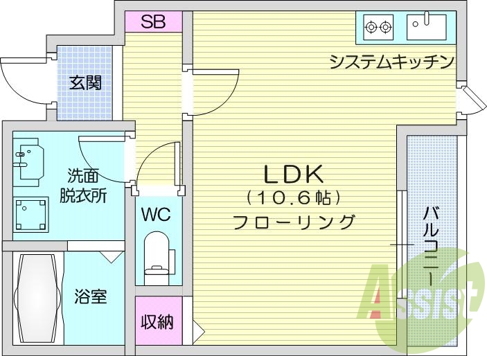 1R、バストイレ別、モニター付きインターフォン、エアコン